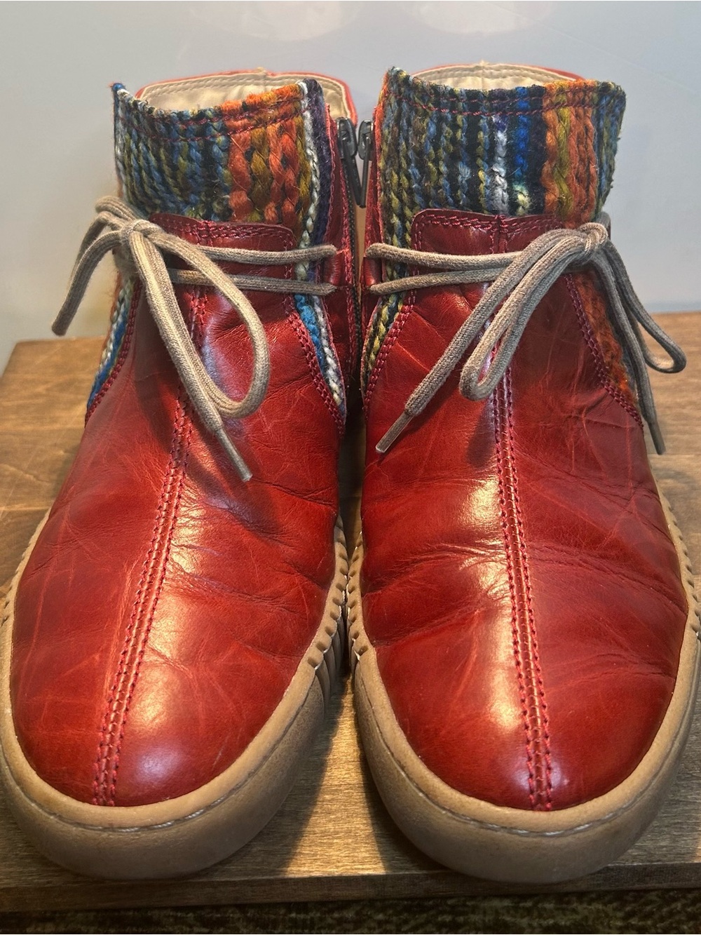Josef Seibel Women’s Red Leather Plush Interior/Knit Collar Ankle Boots US 7.5 - Picture 3 of 13